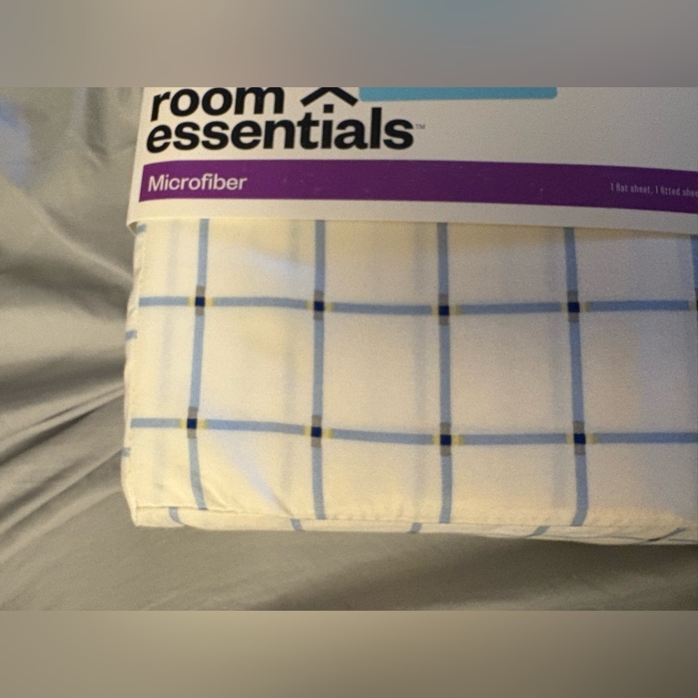 New-Room Essentials White & Blue Plaid Microfiber Sheet XL Twin‎ cotton soft